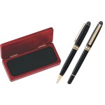 Custom Imprinted MB Series Pen and Roller Pen Gift Set in Rosewood gift box - black pen set