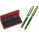 Custom Imprinted MB Series Pen and Roller Pen Gift Set in Rosewood gift box - green pen set