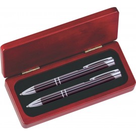 Logo Branded JJ Series Gunmetal gray Pen and Pencil Set in Rosewood Presentation Gift Box