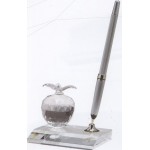 Custom Imprinted Optical Crystal Apple Pen Set w/Silver Pen
