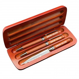 Logo Branded Premade Wooden Pen Set - Terrific Timber-1C Ballpoint Pen, Lead Pencil & Letter Opener  Logo Branded Premade Wooden Pen Set - Terrific Timber-1C Ballpoint Pen, Lead Pencil & Letter Opener