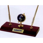 Gem Globe Piano Finish Wood Desk Set w/ 2 Gold Finish Pen Custom Imprinted