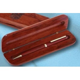 Logo Branded Rosewood Single Pen Set w/ Round Edge