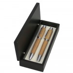 Bamboo Finish Ballpoint and Roller Ball Pen Set Logo Branded