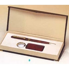 Rosewood-Finish Pen & Key Ring Set with Logo