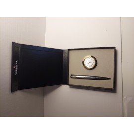 Custom Sheaffer VFM Gift Set with Polished Chrome GT Rollerball & Desk Clock / Paperweight