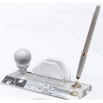 Custom Imprinted Optical Crystal Golf Ball Pen Set w/Business Card Holder & Silver Pen