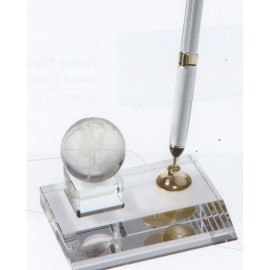 Custom Printed Optical Crystal Globe Set w/Pearl Black Pen
