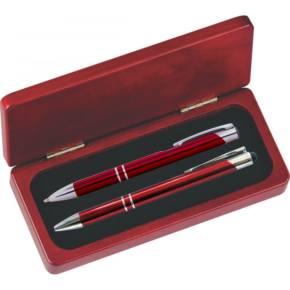 Logo Branded JJ Series Red Stylus Pen and Pencil Set in Rosewood Presentation Gift Box Logo Branded JJ Series Red Stylus Pen and Pencil Set in Rosewood Presentation Gift Box