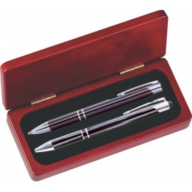 JJ Series Gunmetal Stylus Pen and Pencil Set in Rosewood Presentation Gift Box Custom Imprinted