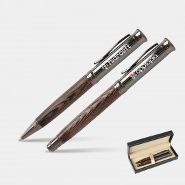 TiTUS Vintage Wooden Pen Set  Ballpoint & Rollerball Duo with Gift Box Custom Printed