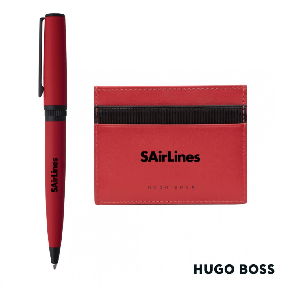 Hugo Boss Matrix Card Holder/Gear Matrix Ballpoint Pen - Red Logo Branded