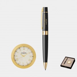 SHEAFFER Executive Gift Set Glossy Black Gold Trim 300 Ballpoint Pen with Table Clock Logo Branded  SHEAFFER Executive Gift Set Glossy Black Gold Trim 300 Ballpoint Pen with Table Clock Logo Branded