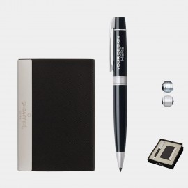 SHEAFFER Executive Gift Set Glossy Black 300 Ballpoint Pen with Business Card Holder Custom Imprinted