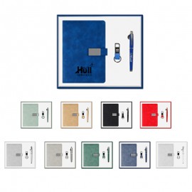 Promotional 3-Piece Office Gift Set Metal Signature Pen, Keychain and Leatherette Notebook