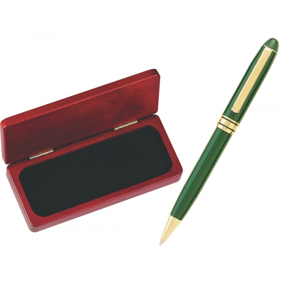 MB Series Ball Point Pen in Rosewood gift box - Green pen set Logo Branded