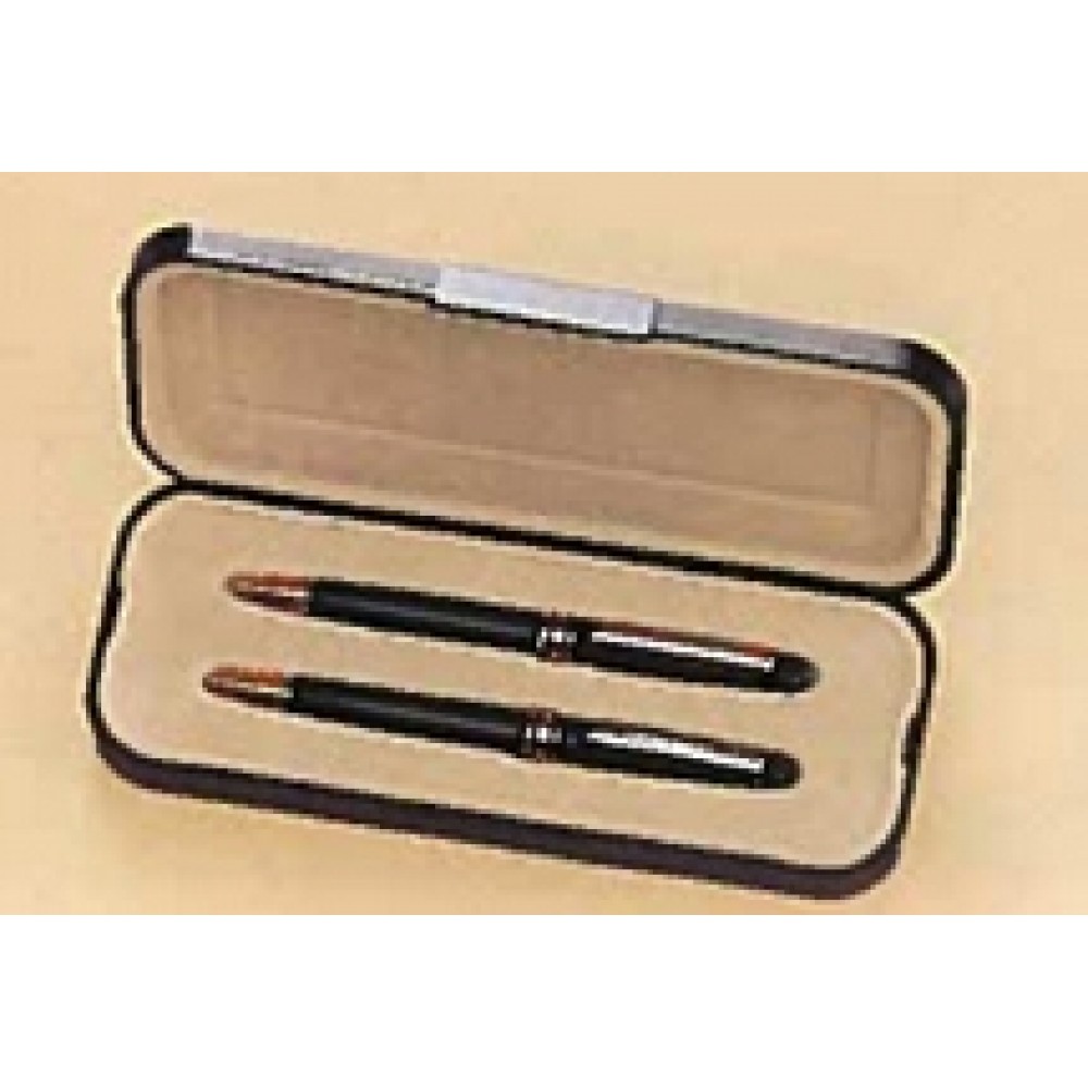 Black Combination Euro Pen & Pencil Set w/Molded Gift Box Logo Branded