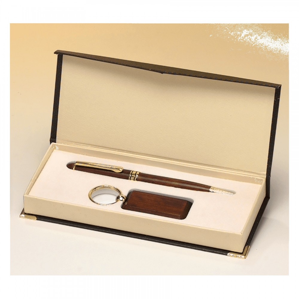 Rosewood Finish Pen and Key Ring Custom Imprinted