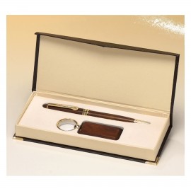 Rosewood Finish Pen and Key Ring Custom Imprinted