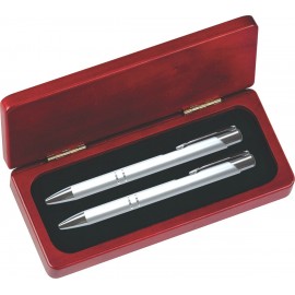Logo Branded JJ Series Silver Pen and Pencil Set in Rosewood Presentation Gift Box