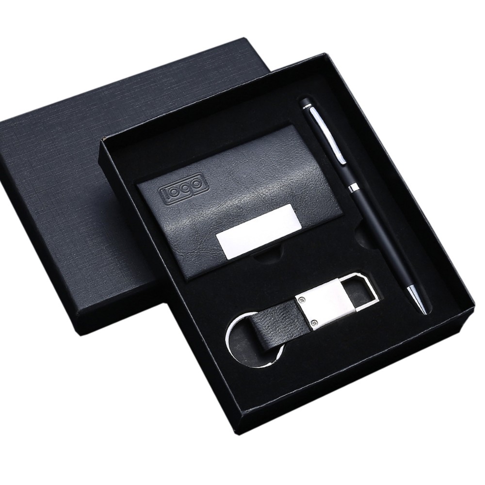 Custom Imprinted Business Card Holder Keychain Pen Gift Set