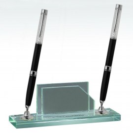 2 Black Pen Set w/ Business Card Holder Custom Imprinted