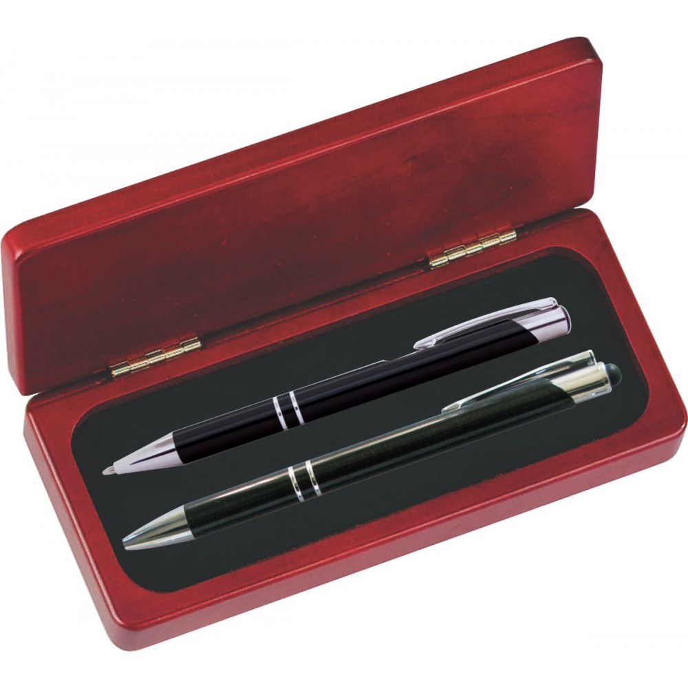 Logo Branded JJ Series Black Stylus Pen and Pencil Set in Rosewood Presentation Gift Box Logo Branded JJ Series Black Stylus Pen and Pencil Set in Rosewood Presentation Gift Box