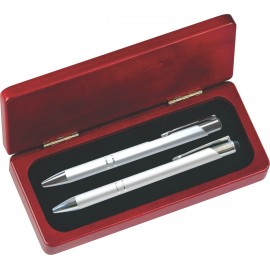 Logo Branded JJ Series Silver Stylus Pen and Pencil Set in Rosewood Presentation Gift Box