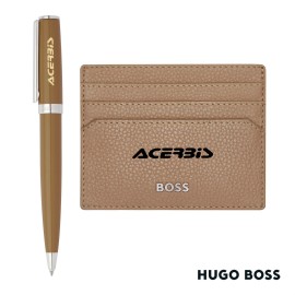 Promotional Hugo Boss Ballpoint Pen & Card Holder Set - Camel
