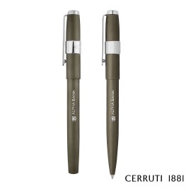 Cerruti 1881 Block Brushed Ballpoint Pen & Fountain Pen Gift Set - Gun with Logo