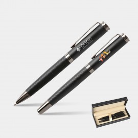 Custom Imprinted Titus Wavy Pattern Luxury Signature Pen Set  Ballpoint & Rollerball Duo with Gift Box