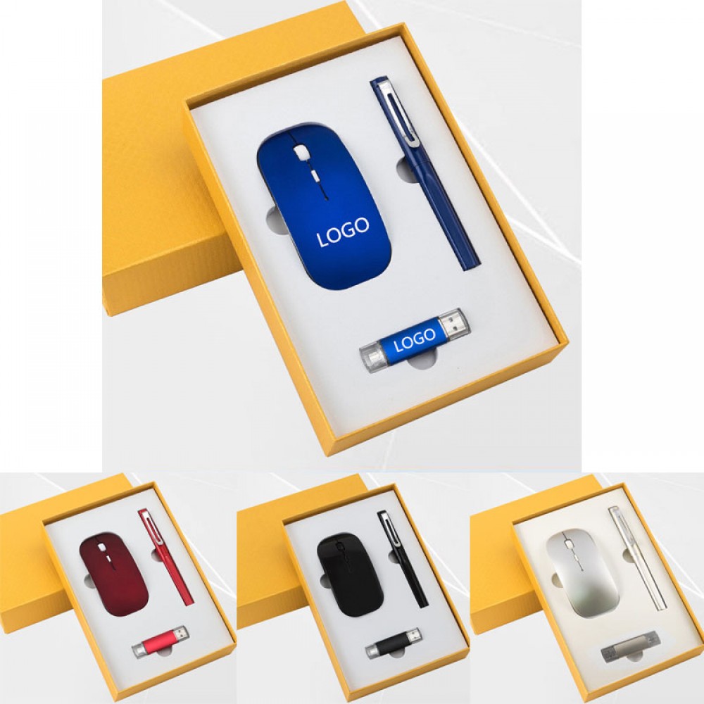 Wireless Mouse , pen and 8G usb drive gift set Custom Printed
