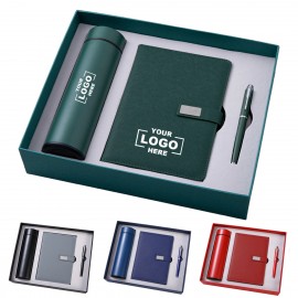 Logo Branded Leather Notebook Insulated Thermos And Pen Gift Set - By Sea