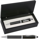 FIBERTEC Series Stylus Pen, black carbon fiber barrel stylus pen with black wood gift box Custom Imprinted