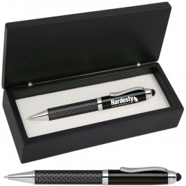 FIBERTEC Series Stylus Pen, black carbon fiber barrel stylus pen with black wood gift box Custom Imprinted