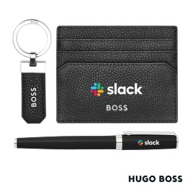 Personalized Hugo Boss Rollerball Pen, Key Ring & Card Holder Set