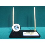 Desk Set, Black Acrylic Coin Holder on Left - 2 Pens Logo Branded