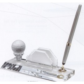 Custom Imprinted Optical Crystal Golf Ball Pen Set w/Business Card Holder & Pearl White Pen