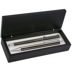Dot Grip Pen Set Series- Gray Pen and Roller Pen Set, Crescent Moon Shape Clip, black wood gift box Custom Printed