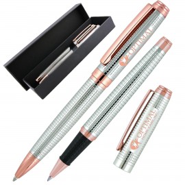 Executive Chrome Metallic Pen Set Ballpoint & Rollerball Logo Branded  Executive Chrome Metallic Pen Set Ballpoint & Rollerball Logo Branded