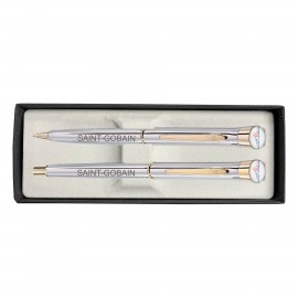 Custom Printed Signature Collection - Garland USA Made Metal Pen & Pencil Sets | Polished Chrome | Gold Accents  Custom Printed Signature Collection - Garland USA Made Metal Pen & Pencil Sets | Polished Chrome | Gold Accents