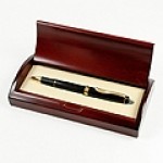 Black Executive Ball Pen in Curved Wooden Gift Box Custom Printed