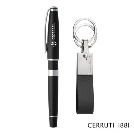 Custom Cerruti 1881 Bicolore Rollerball Pen & Zoon Key Ring Gift Set - Black