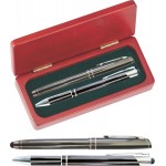 Logo Branded Mercury II Gunmetal gray Stylus Pen and Roller Pen Gift Set in Rosewood Gift Box