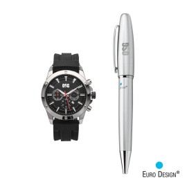Logo Branded Euro Design Bernau Watch/Pen Set - Silver