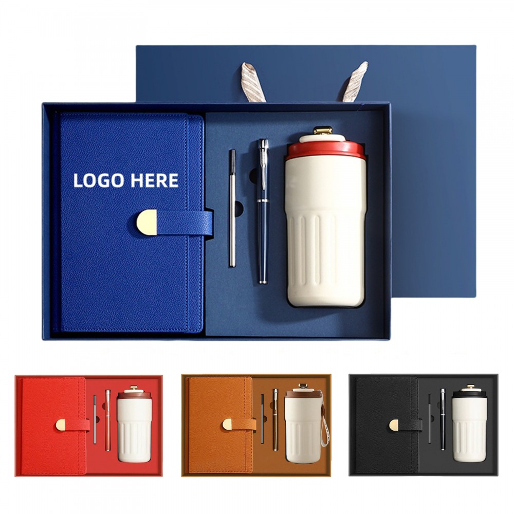 Logo Branded Premium Leather Journal Kit with Writing Pen and Insulated Mug