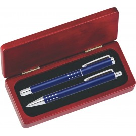 Custom Dot Grip Pen Set Series- Blue Pen and Roller Pen Set, Crescent Moon Shape Clip, Rosewood gift box  Custom Dot Grip Pen Set Series- Blue Pen and Roller Pen Set, Crescent Moon Shape Clip, Rosewood gift box