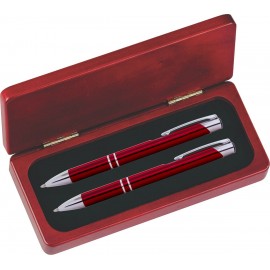Logo Branded JJ Series Red Pen and Pencil Set in Rosewood Presentation Gift Box