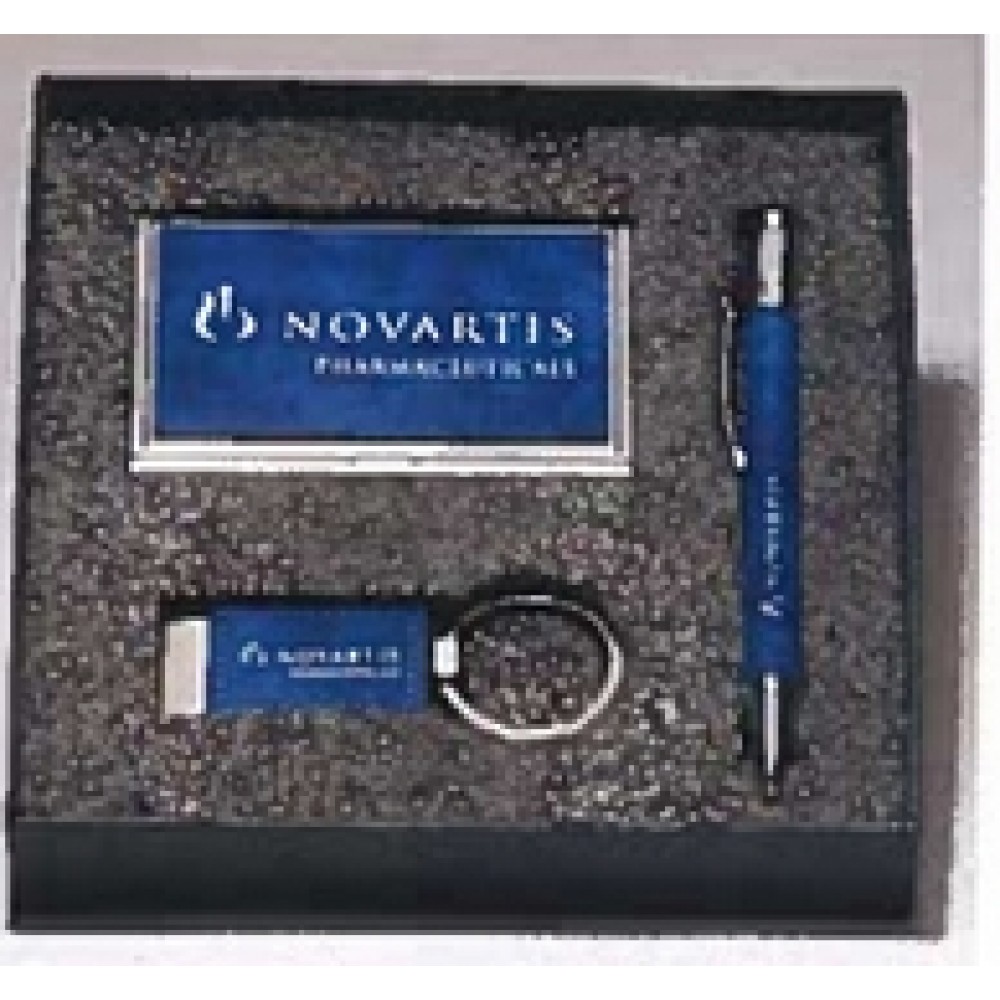 Custom Printed Airflyte Blue Marble-ized Leather Gift Set