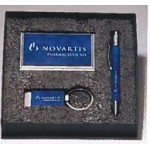 Custom Printed Airflyte Blue Marble-ized Leather Gift Set